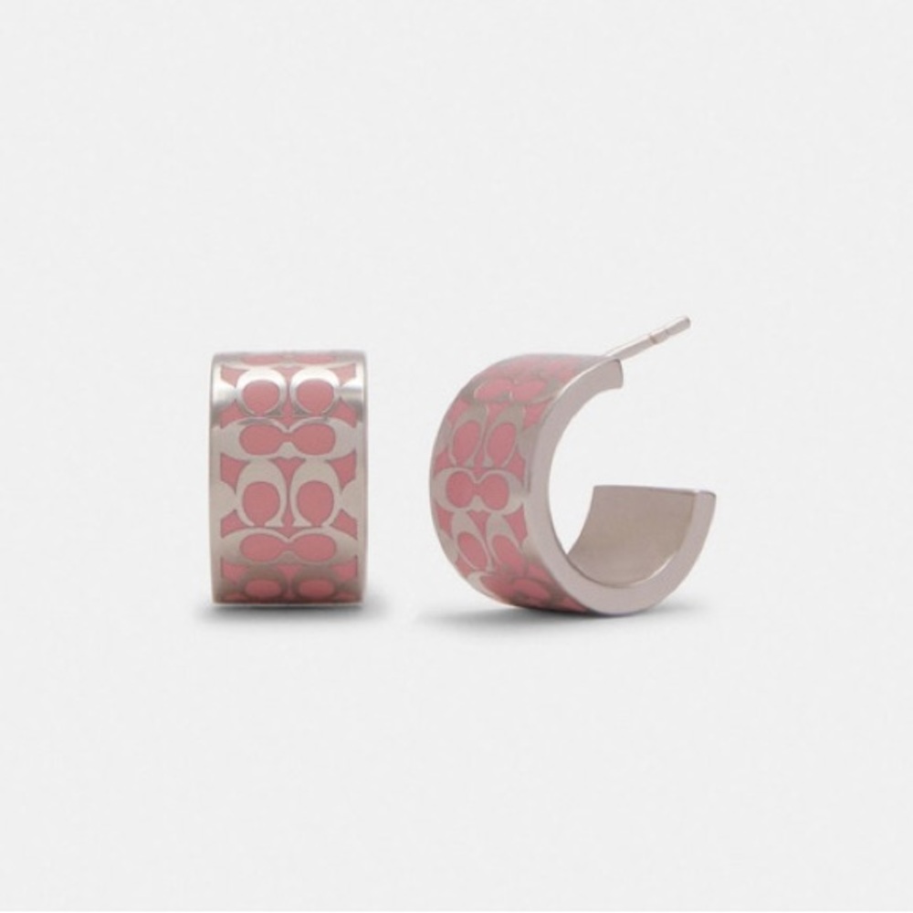 ⚜️Coach Signature Pink C Huggie Earrings! NWT!
